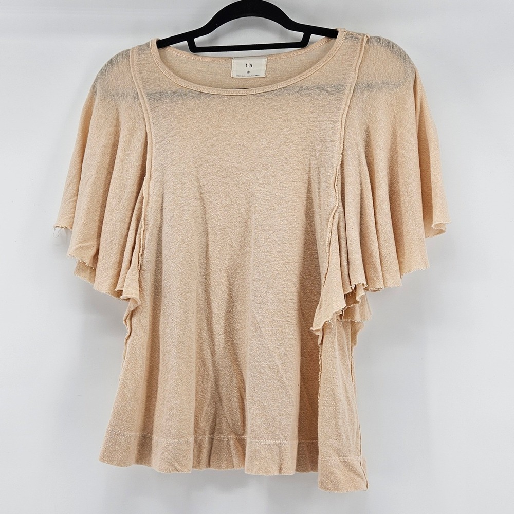 t.la Anthropologie Small Boho Flutter Sleeve Top Blouse Flowy Festival Earthy